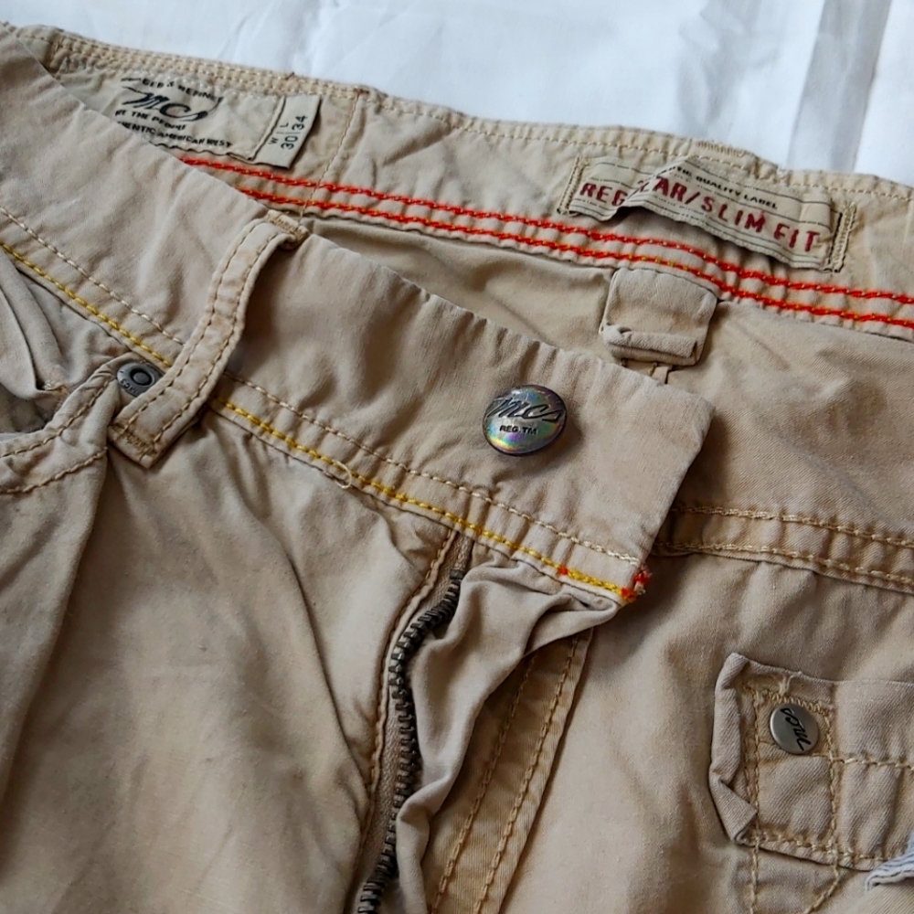 Regular/slim fit tan men's pants; size 30x34